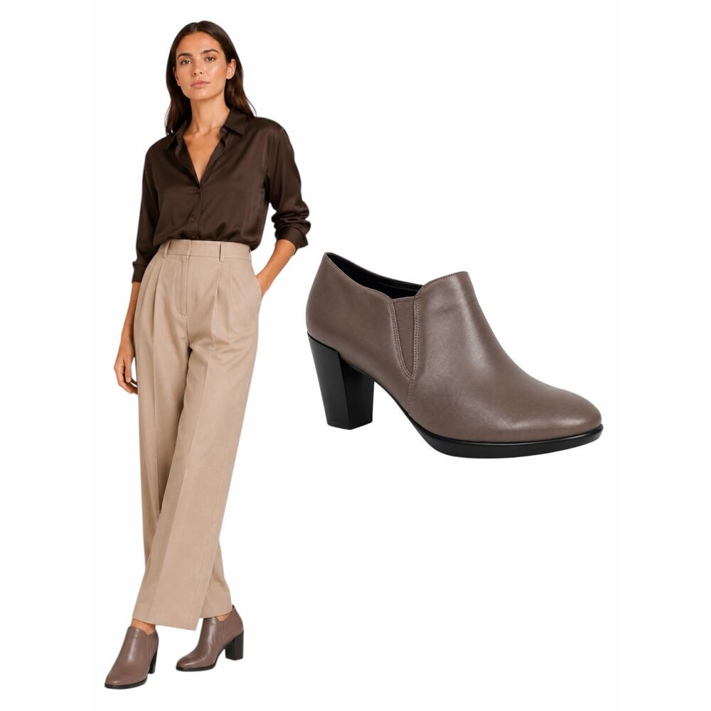 Ecco Shape 55 Plateau Stack Ankle Boots Leather Dark Brown Size 41